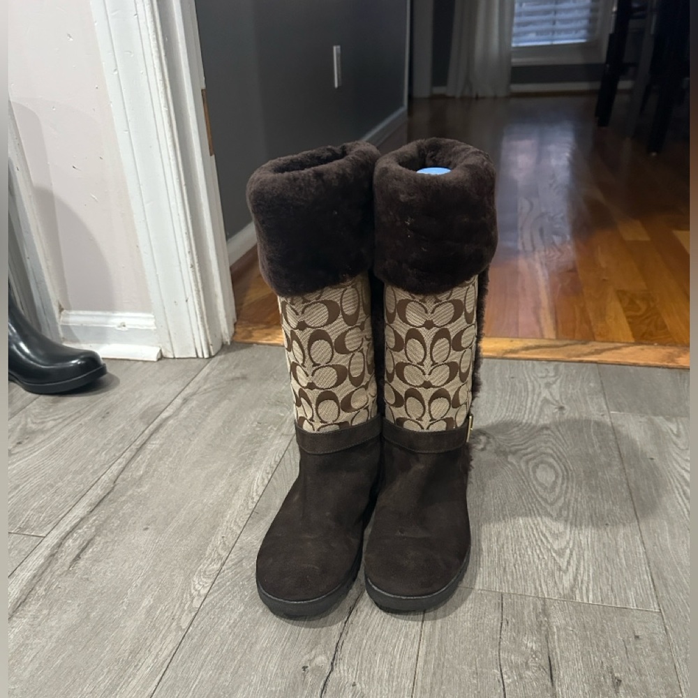 Coach Brown and Tan Signature Boots
